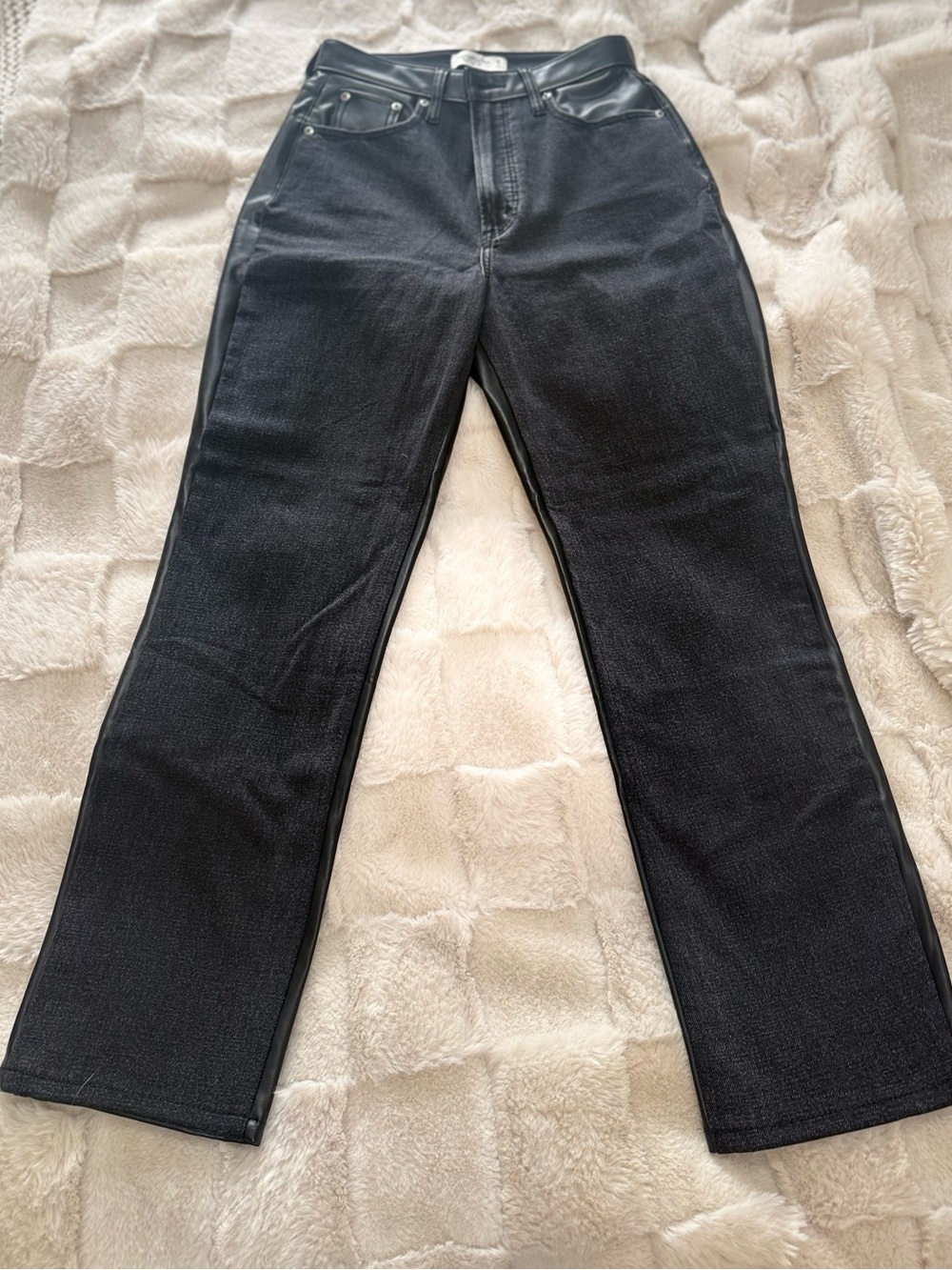 Abercrombie & Fitch Black Straight-Leg Jeans with Faux Leather